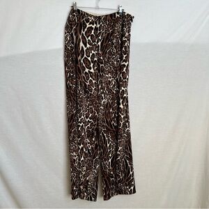 St. John Brown Leopard Print Silk Wide Leg Pants